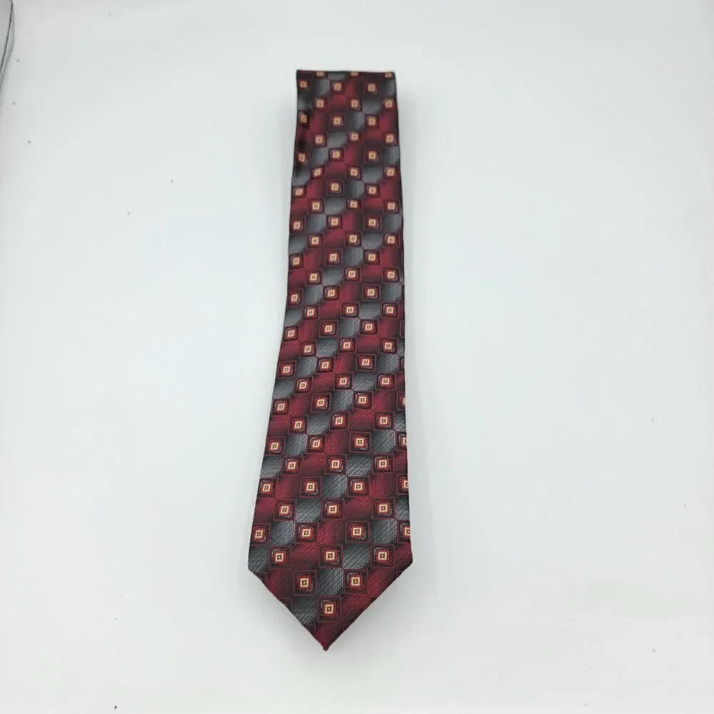Croft & Barrow Men's Geometric Pattern 100% Silk Neck Tie Red 57.5 x 3.25
